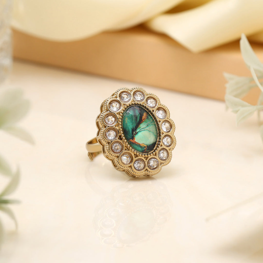 Earthy Green Color Kundan Ring For Women
