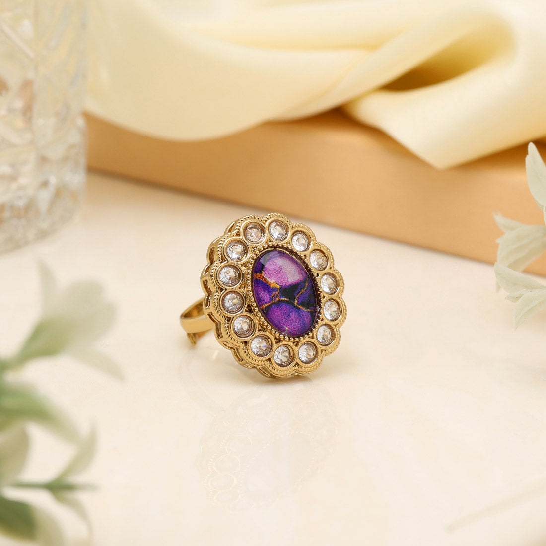 Mystical Purple Color Kundan Ring For Women