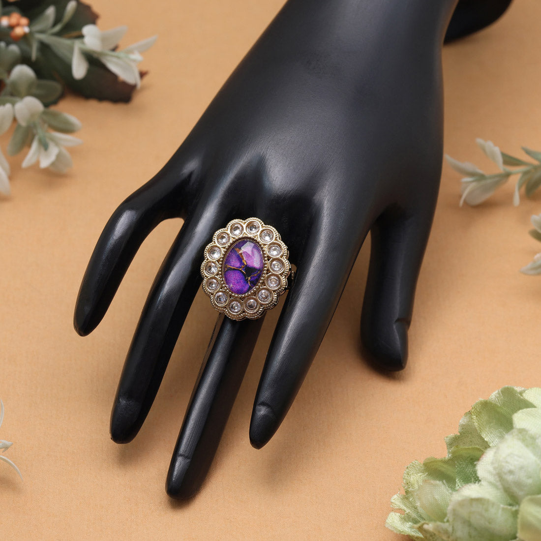 Mystical Purple Color Kundan Ring For Women