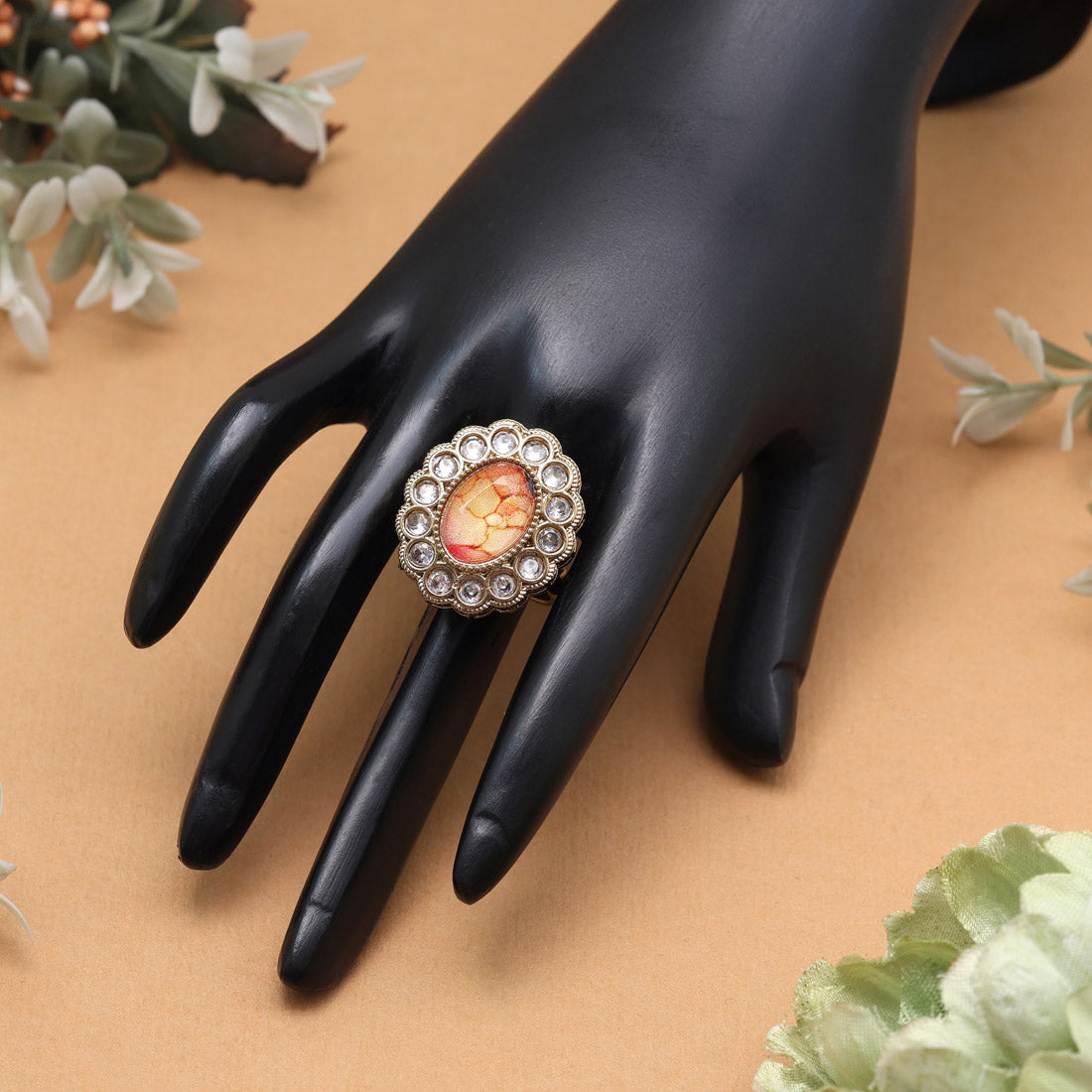 Ivory White Color Kundan Ring For Women