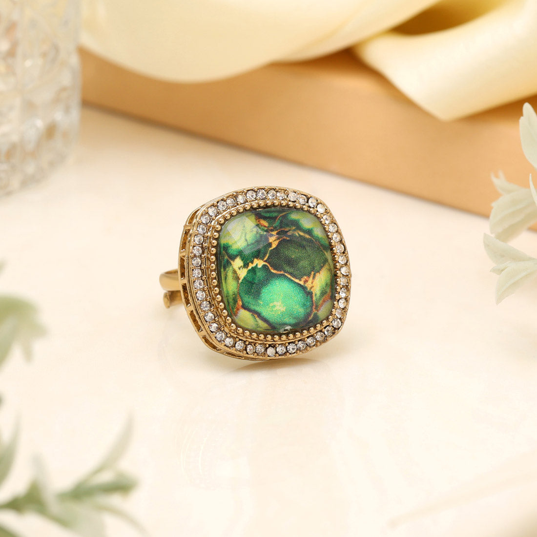 Fresh Green Color Kundan Ring For Women