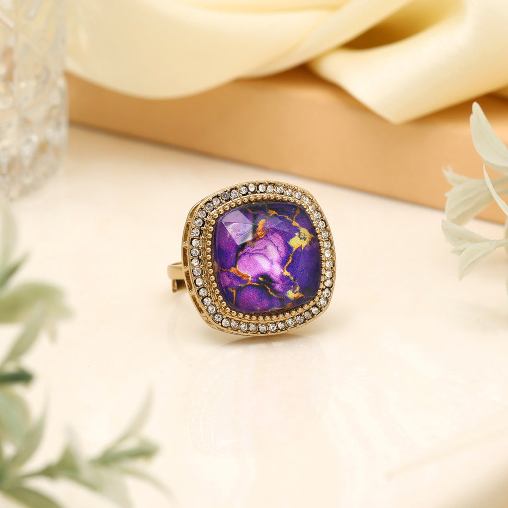 Deep Purple Color Kundan Ring For Women
