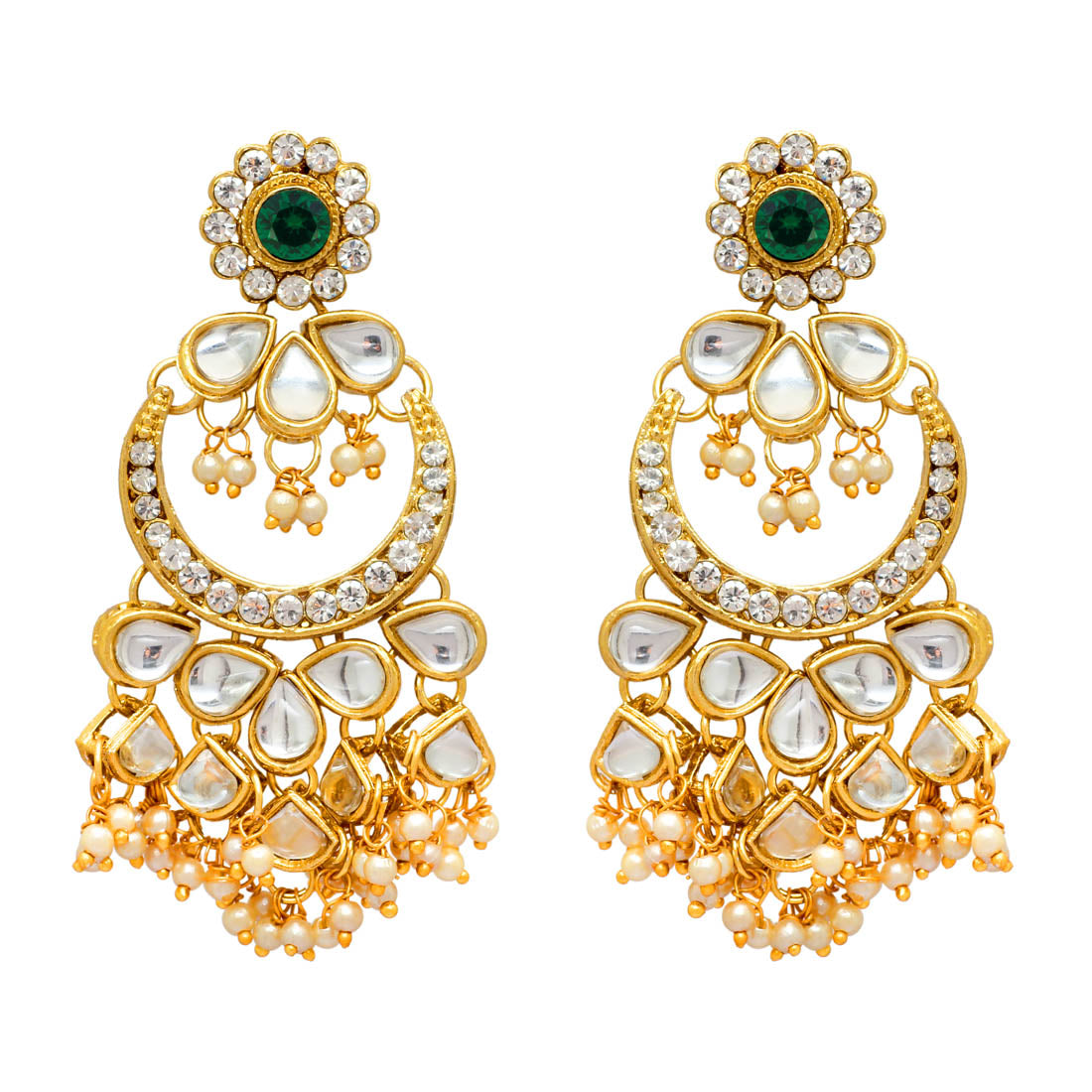 Green Color Kundan Necklace With Earring & Maang Tikka