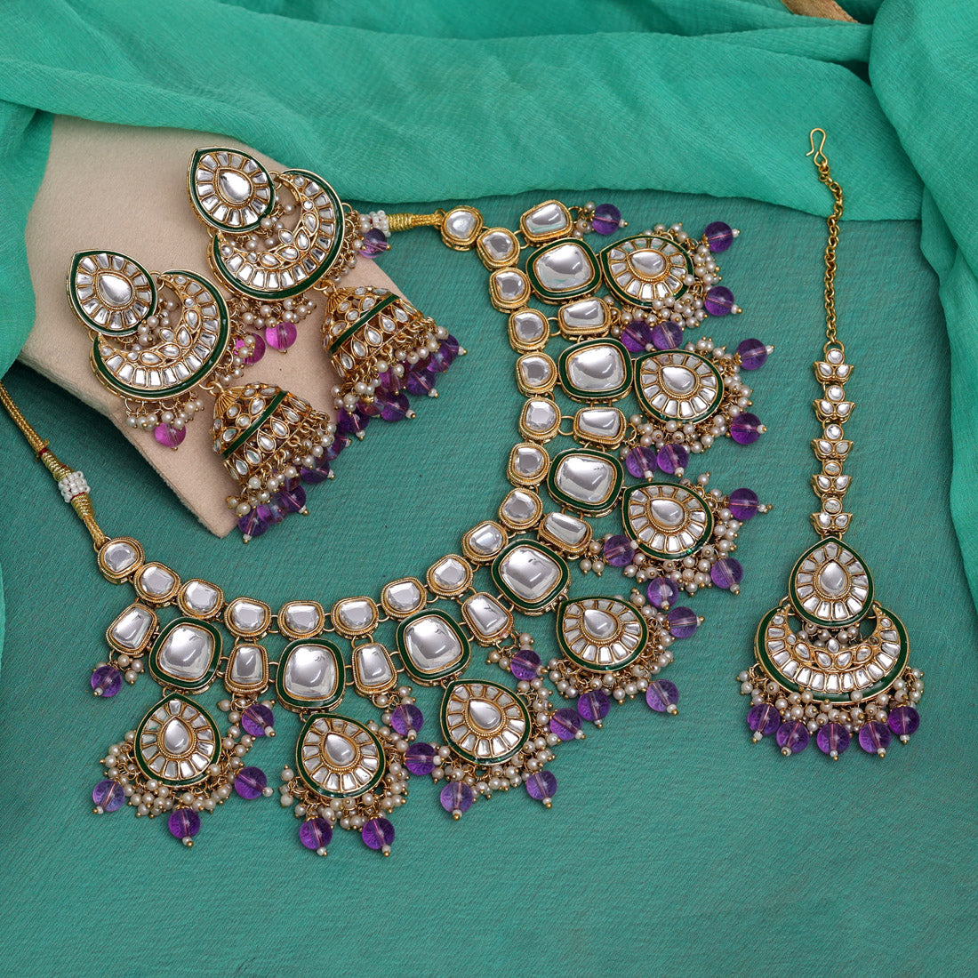 Light Purple Color Kundan Necklace Set (KN1377LPRP)