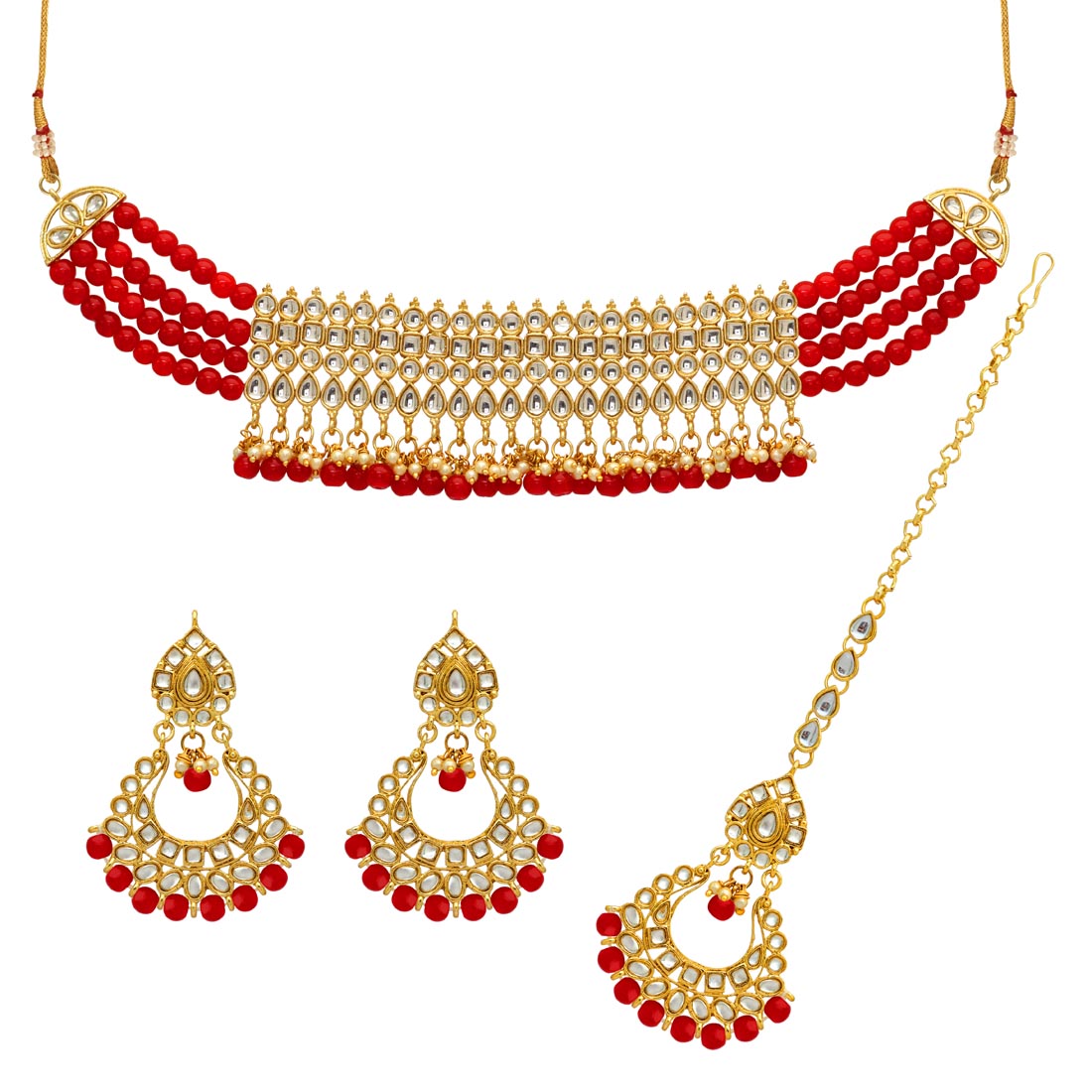 Maroon Color Choker Kundan Necklace Set