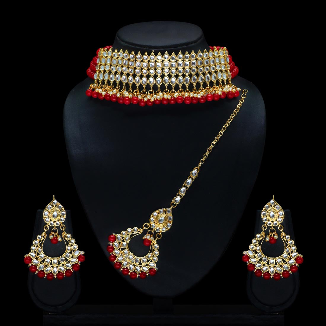 Maroon Color Choker Kundan Necklace Set