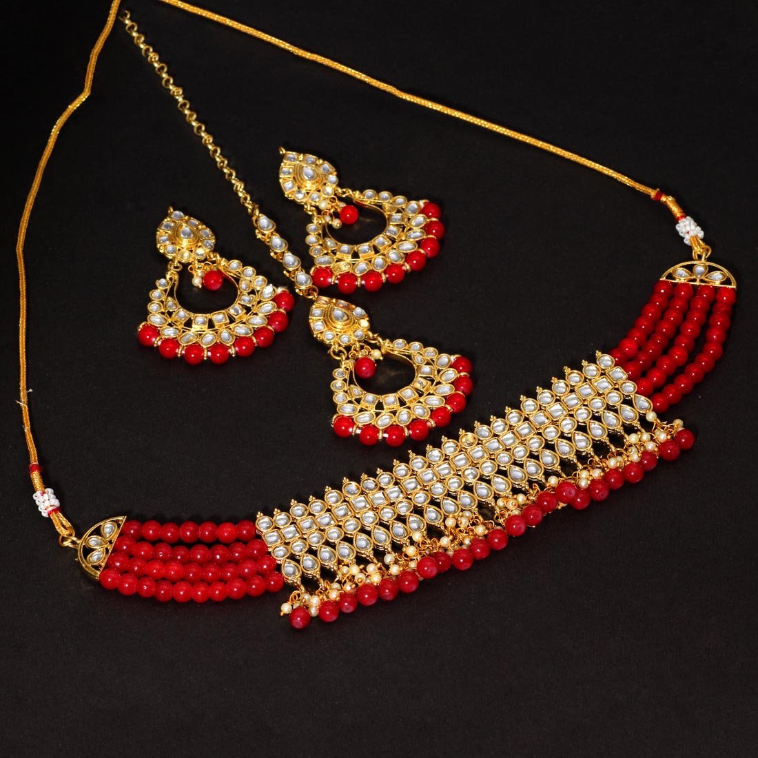 Maroon Color Choker Kundan Necklace Set