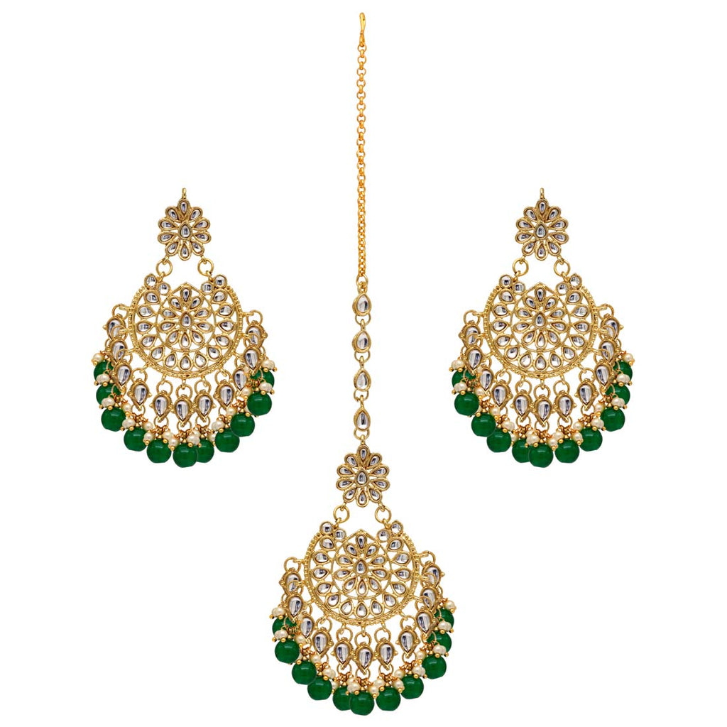 Green Color Kundan Necklace Set (KN221GRN)