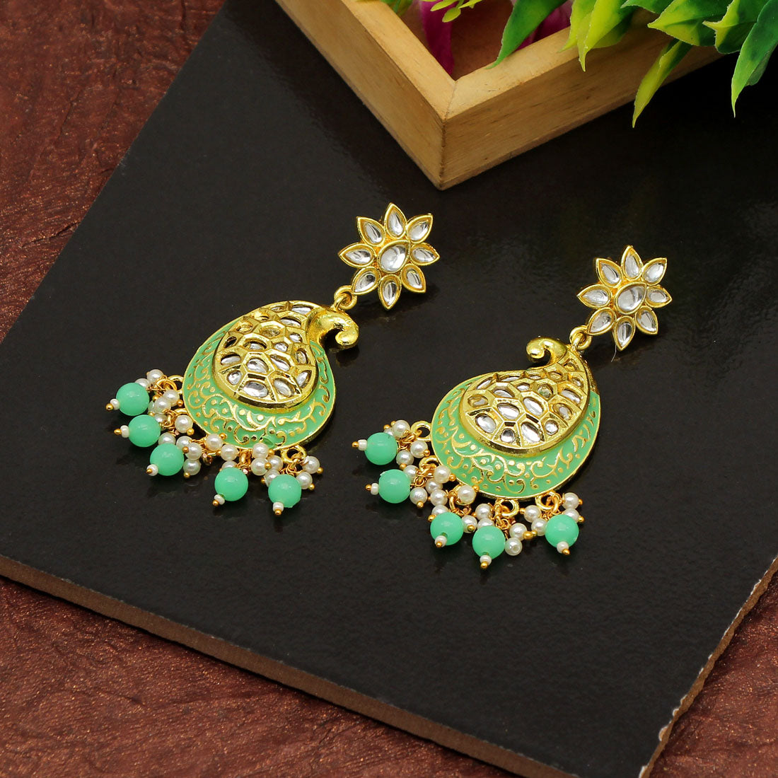 Parrot Green Color Meenakari Earrings