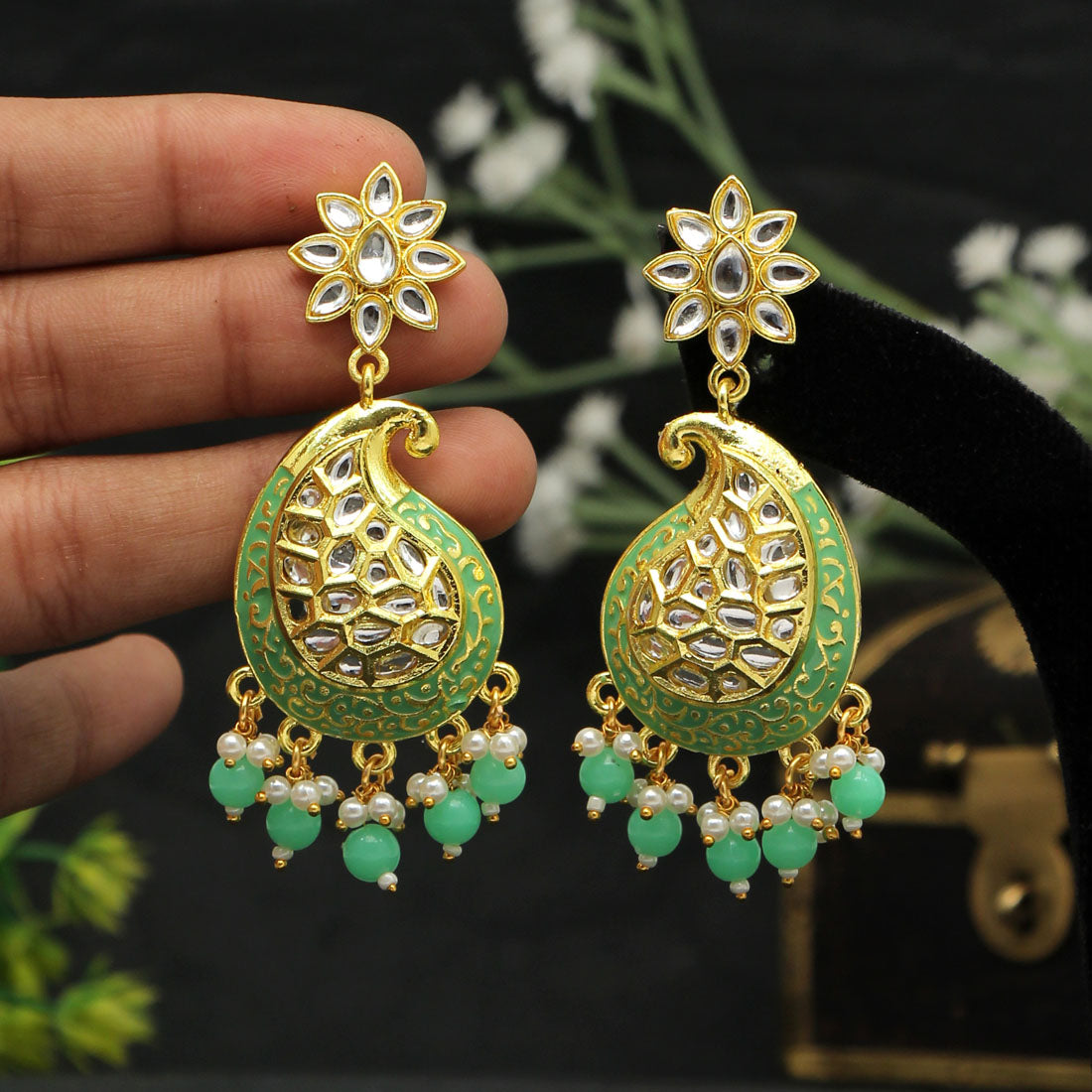 Parrot Green Color Meenakari Earrings