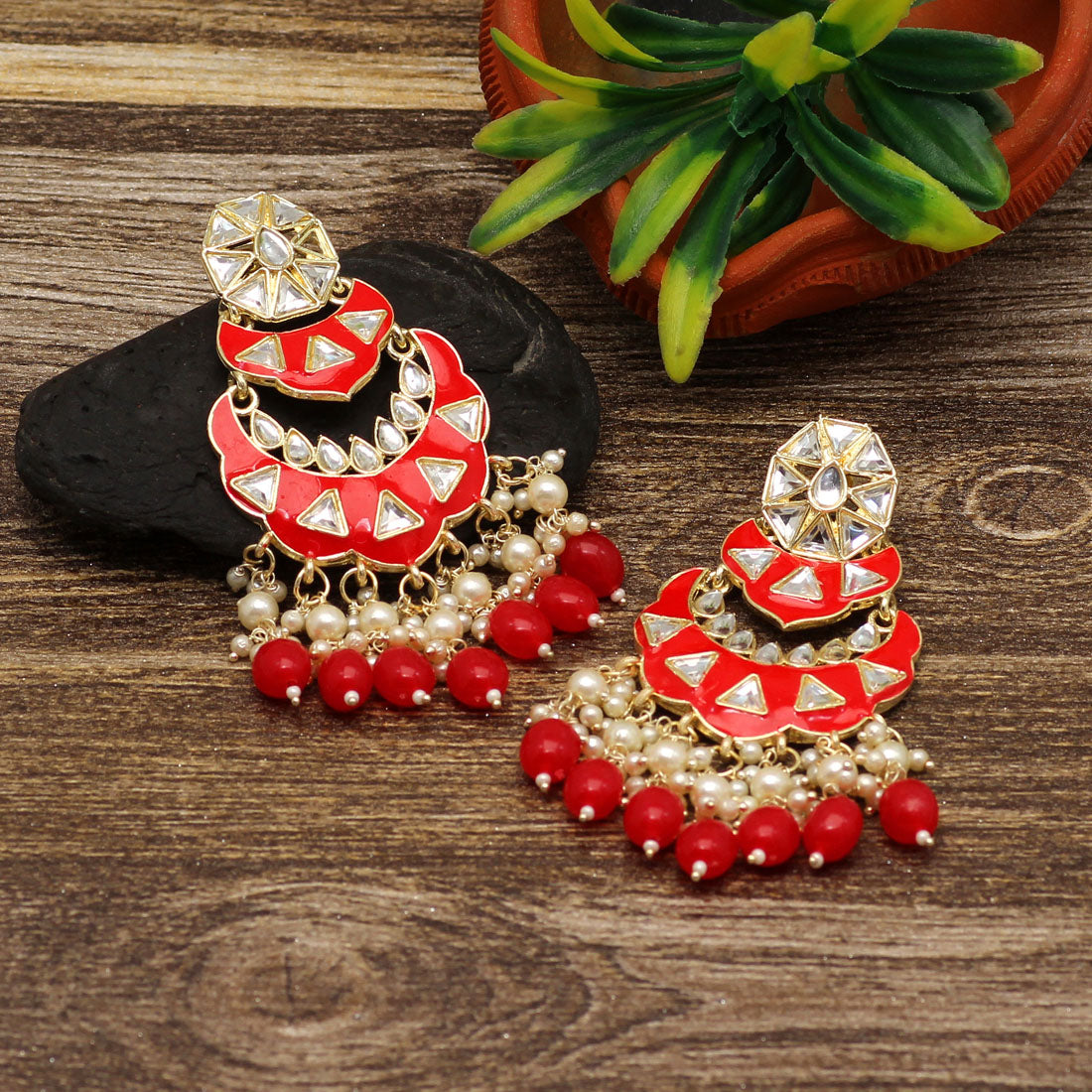 Red Color Meenakari Earrings