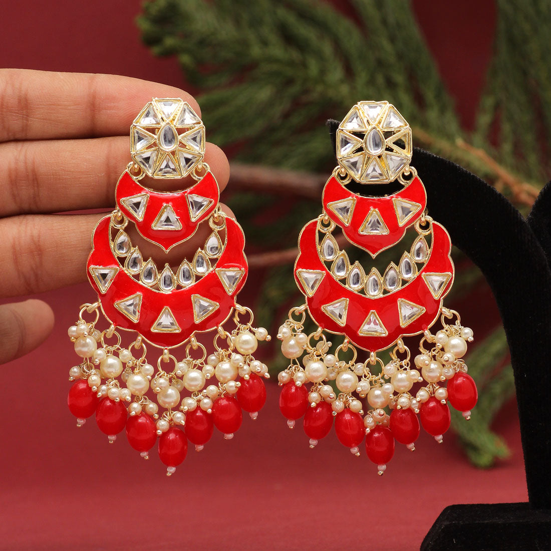 Red Color Meenakari Earrings