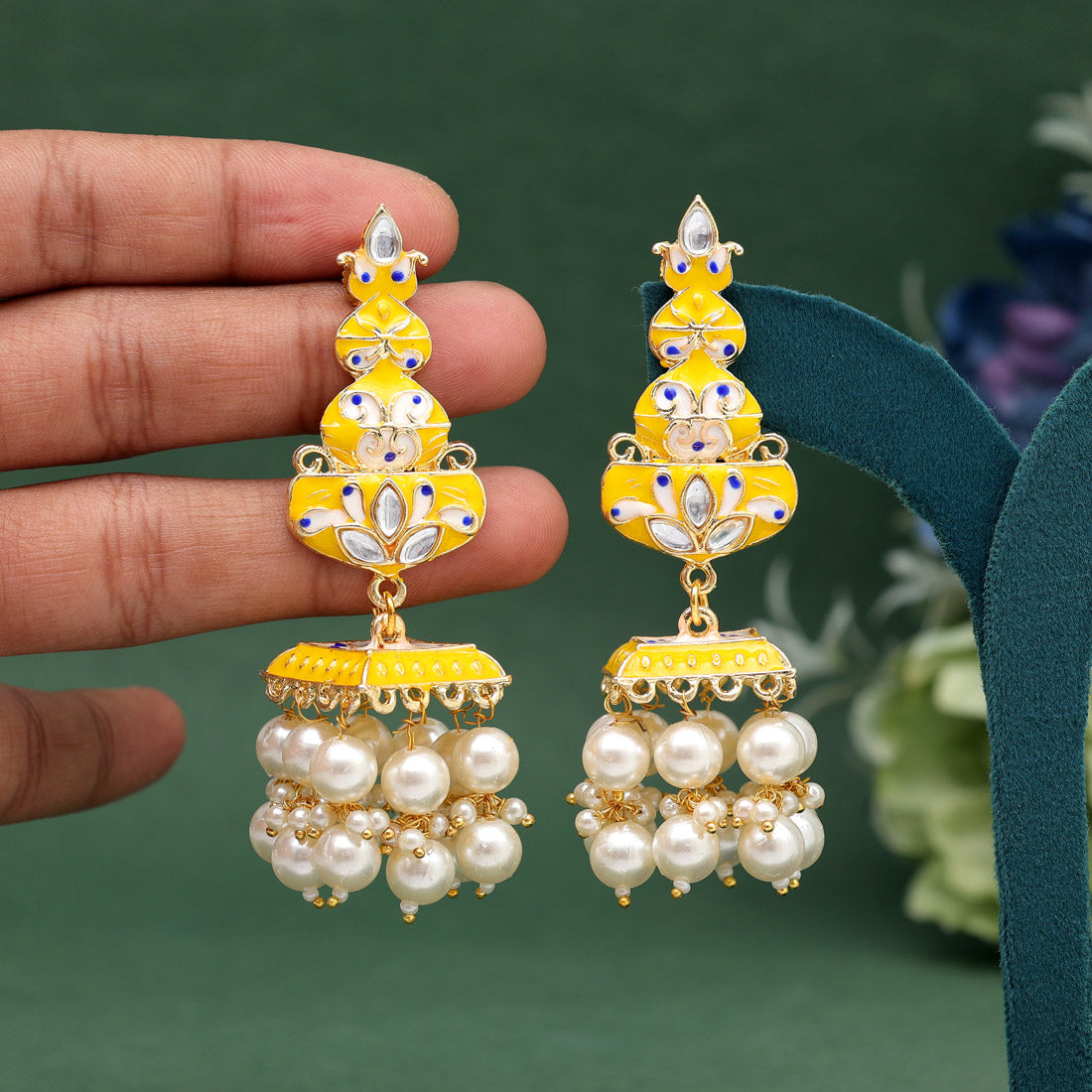 Yellow Color Meenakari Earrings