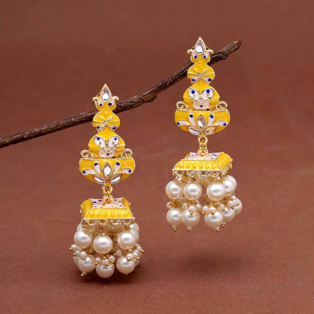 Yellow Color Meenakari Earrings