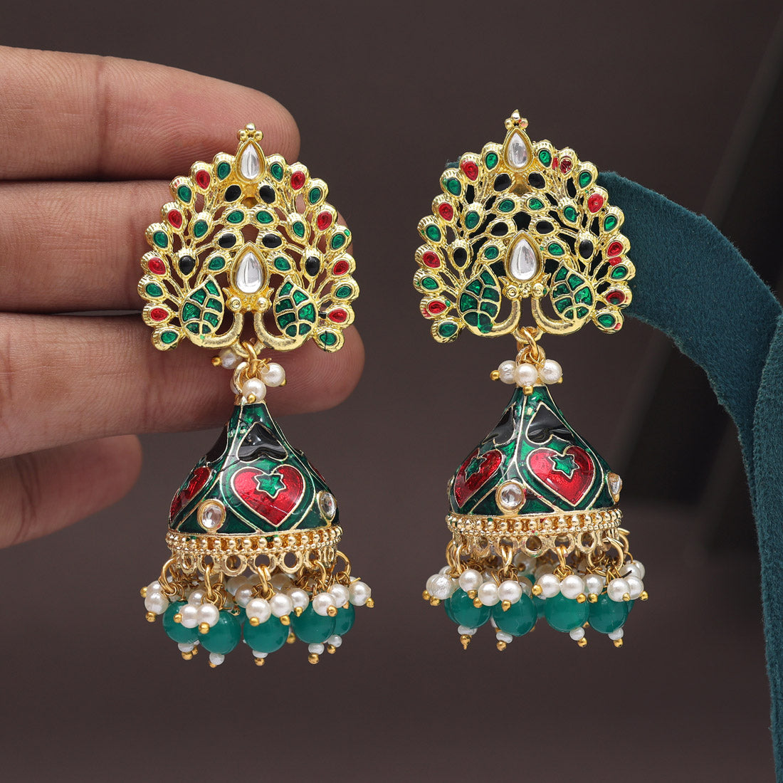 Green Color Meenakari Earrings