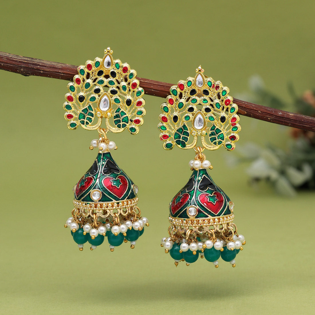 Green Color Meenakari Earrings