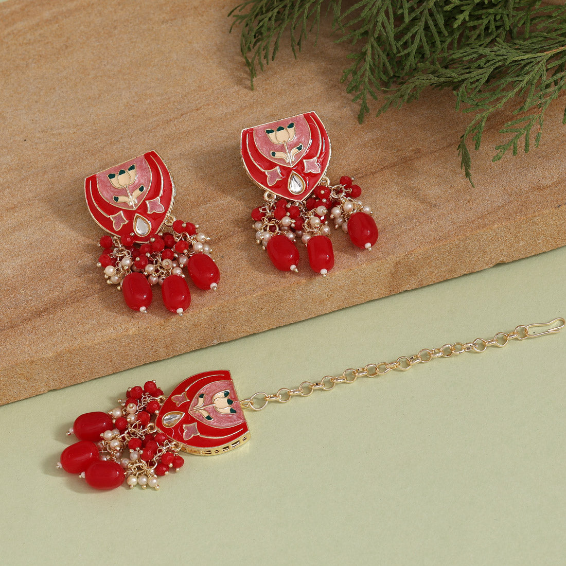 Red Color Choker Meenakari Necklace Set