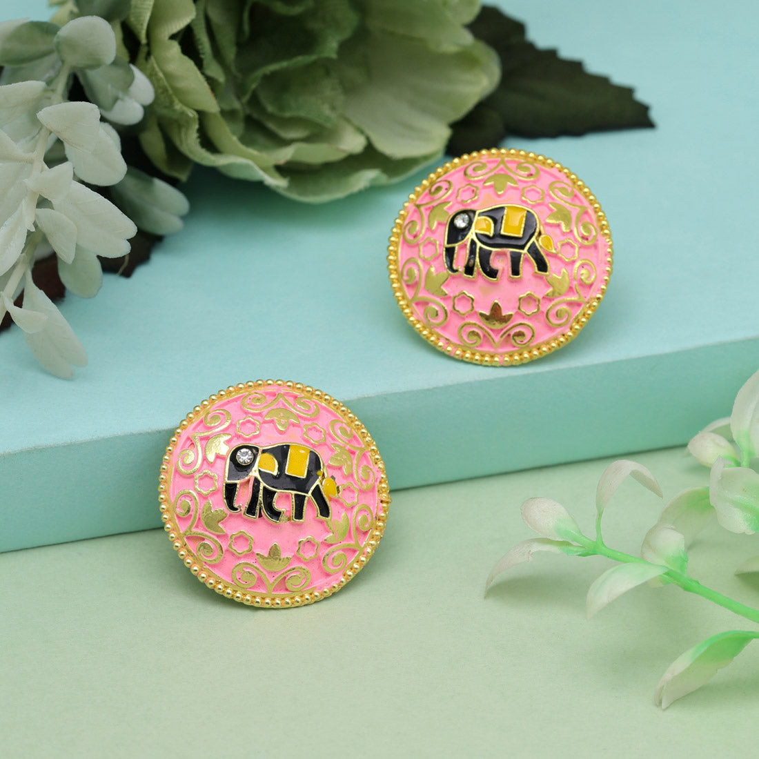 Pink Color Mint Meena Earrings