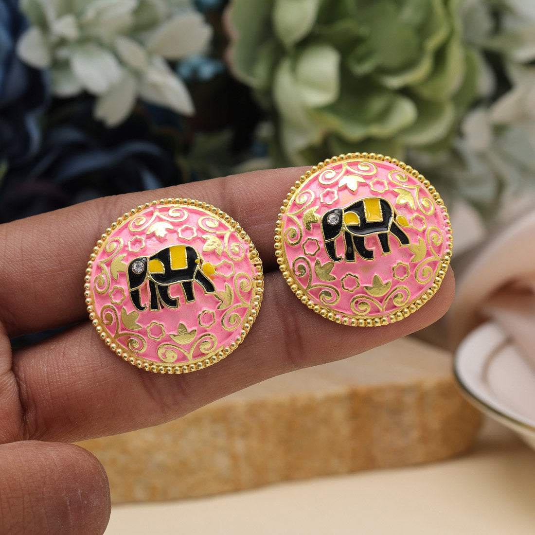 Pink Color Mint Meena Earrings