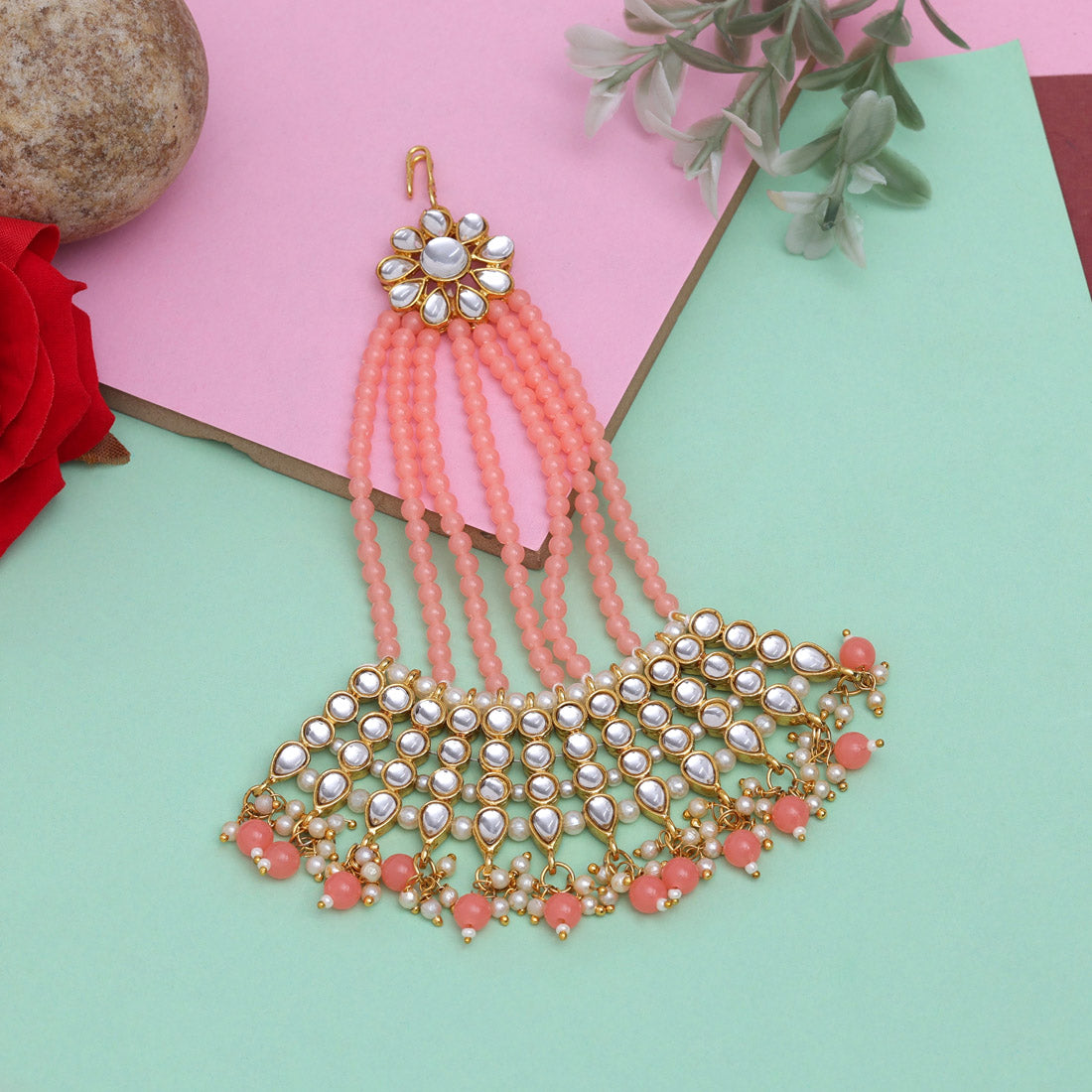 Peach Color Kundan Maang Pasa (MPS184PCH)
