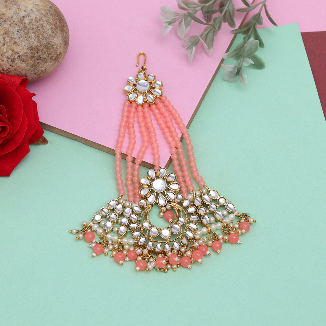 Peach Color Kundan Maang Pasa (MPS185PCH)