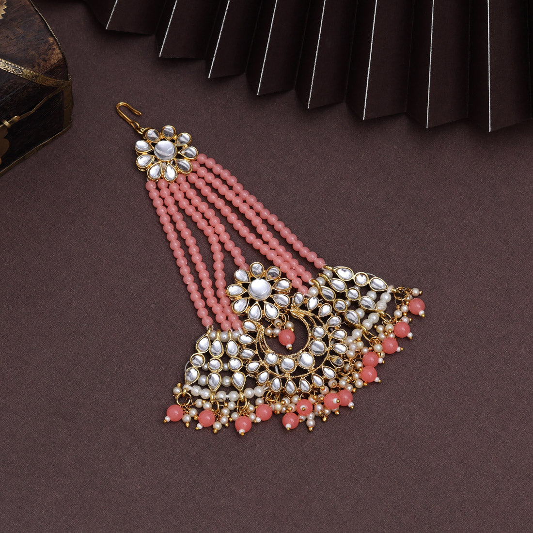 Peach Color Kundan Maang Pasa (MPS185PCH)