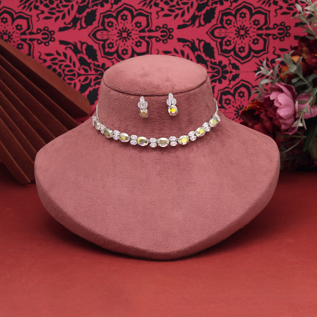 Rainbow Color Stone Necklace Set (STN260RNW)