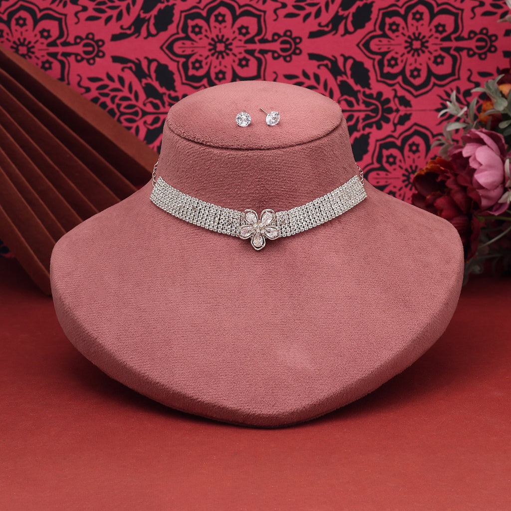 White Color Choker Stone Necklace Set