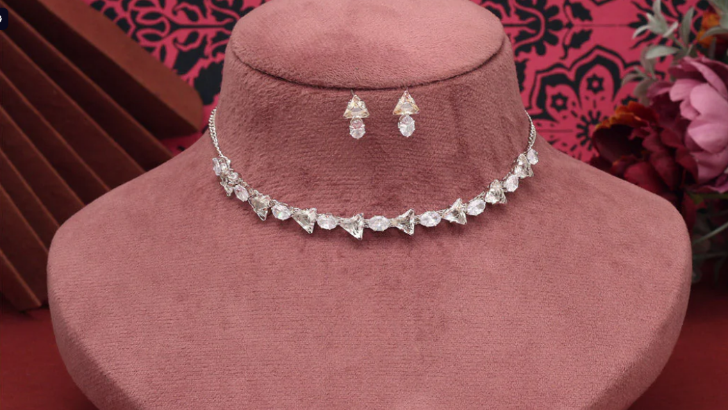 White Color Stone Necklace Set (STN258WHT)